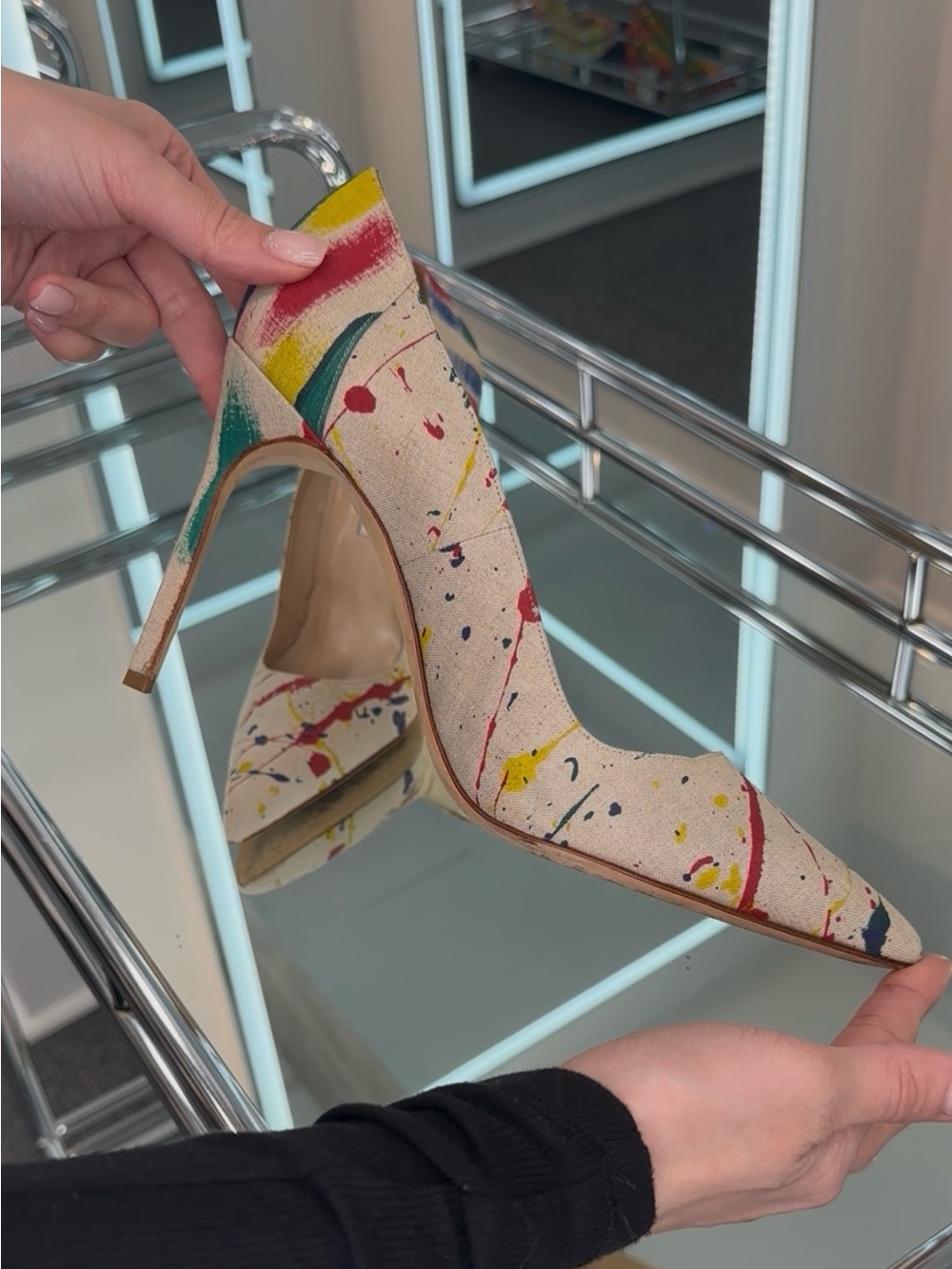 Manolo Blahnik BB paint splatter pattern Heels